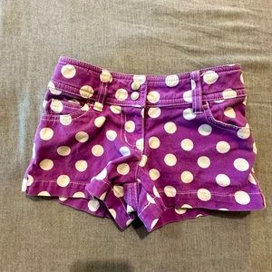 Mini Boden purple & white polka dot girls shorts - back has heart pockets sz 6Y